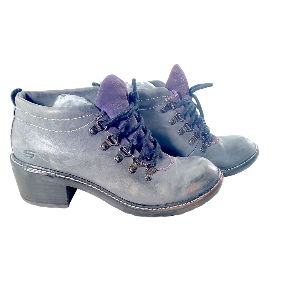 Sz 8.5 Vintage Skechers 90s Chunky Heel Lagenlook Artsy Grey Purple Y2K Booties
